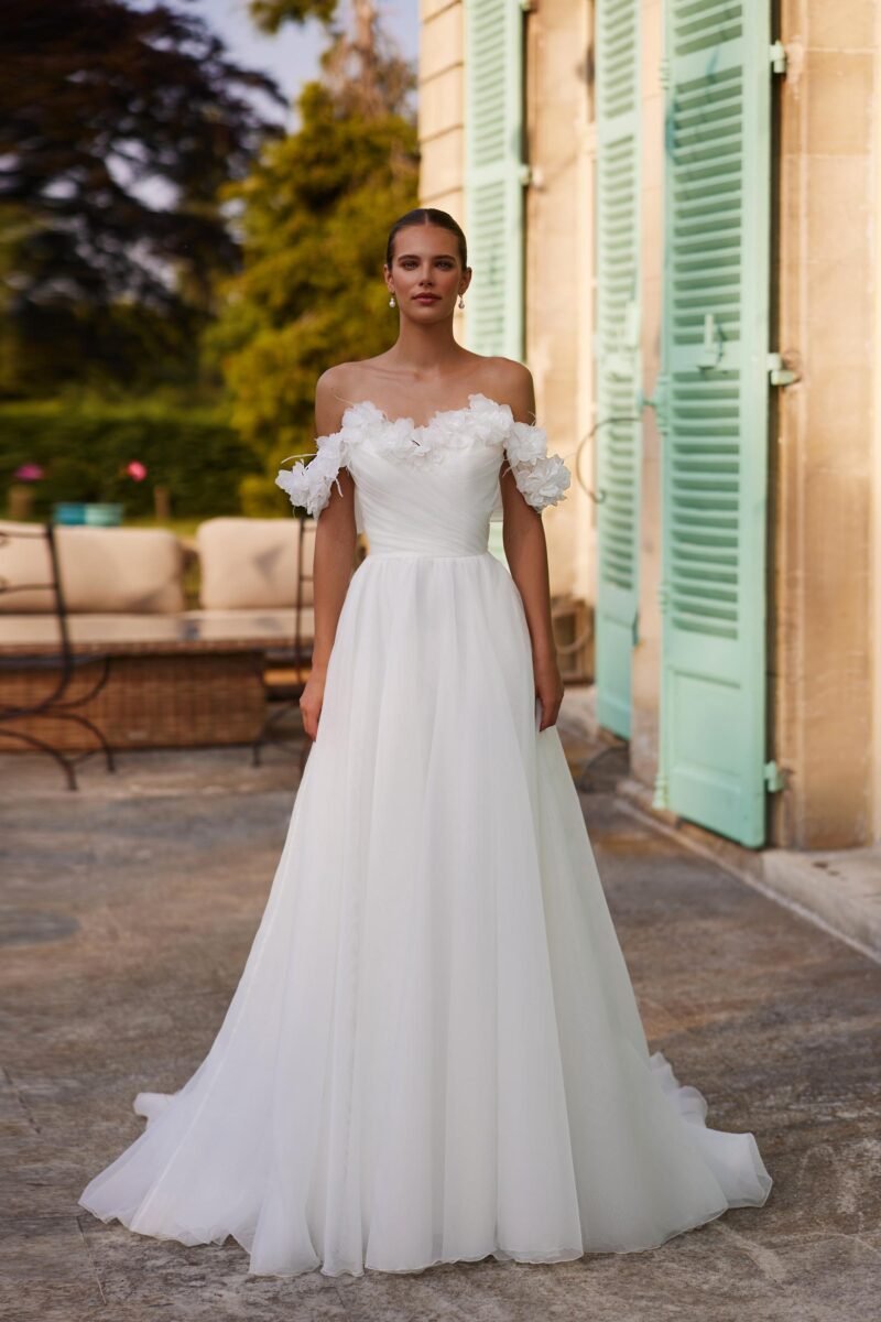 Abito sposa in organza drappeggiata